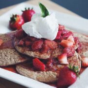 buckwheat pancakes with brandied strawberries & coconut whip_hot for food