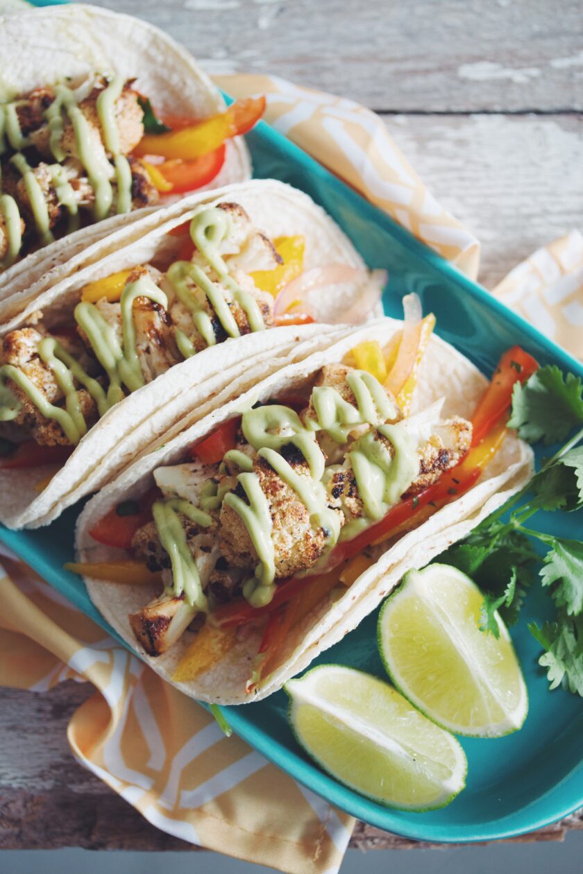 grilled cauliflower tacos with mango slaw_hot for food