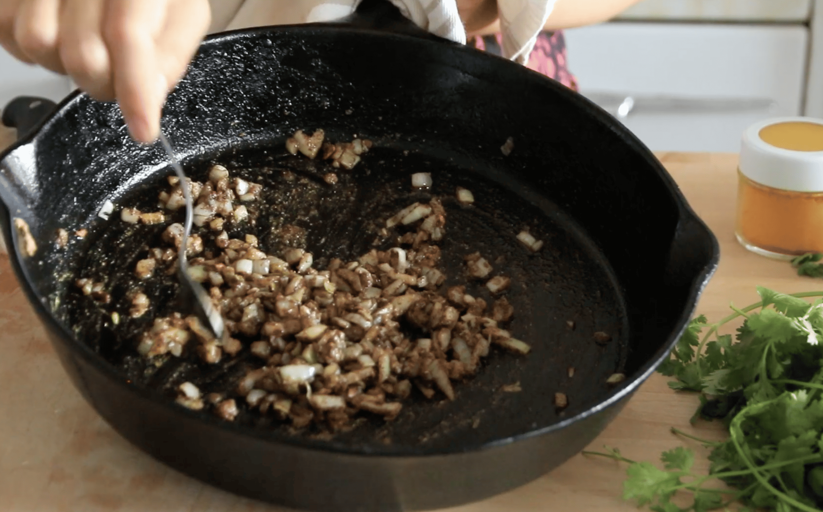 pan with onions and spiced cooked together