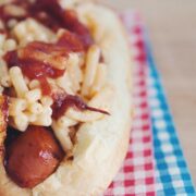 mac and cheese hot dog with cranberry ketchup_hot for food