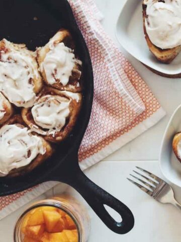 spiced peach cinnamon rolls with whiskey peaches_hot for food