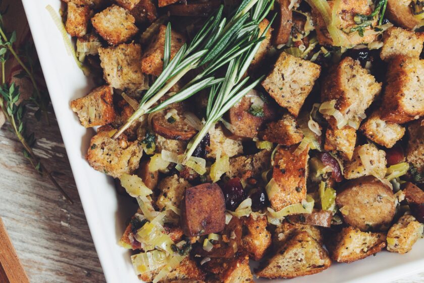 traditional bread and sausage stuffing_hot for food