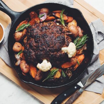 whole roasted cauliflower skillet_hot for food