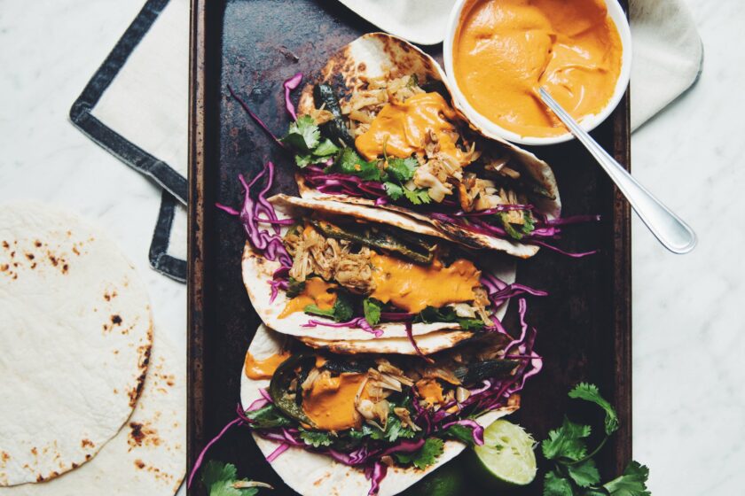 roasted poblano & jackfruit tacos with adobo cream sauce_hot for food