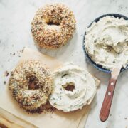 vegan everything bagels and herb & garlic cream cheese_hot for food