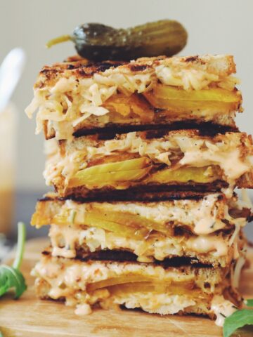 golden beet pastrami reuben style sandwiches