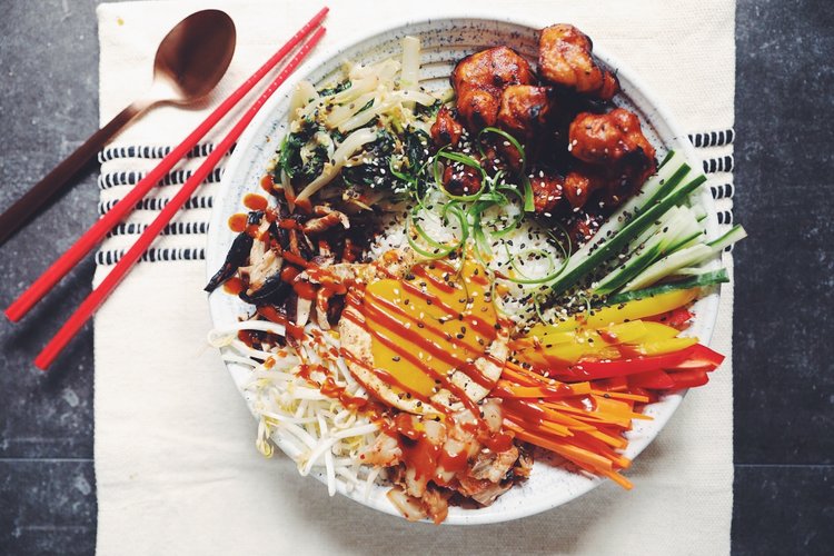 vegan bibimbap with crispy gochujang cauliflower_hot for food