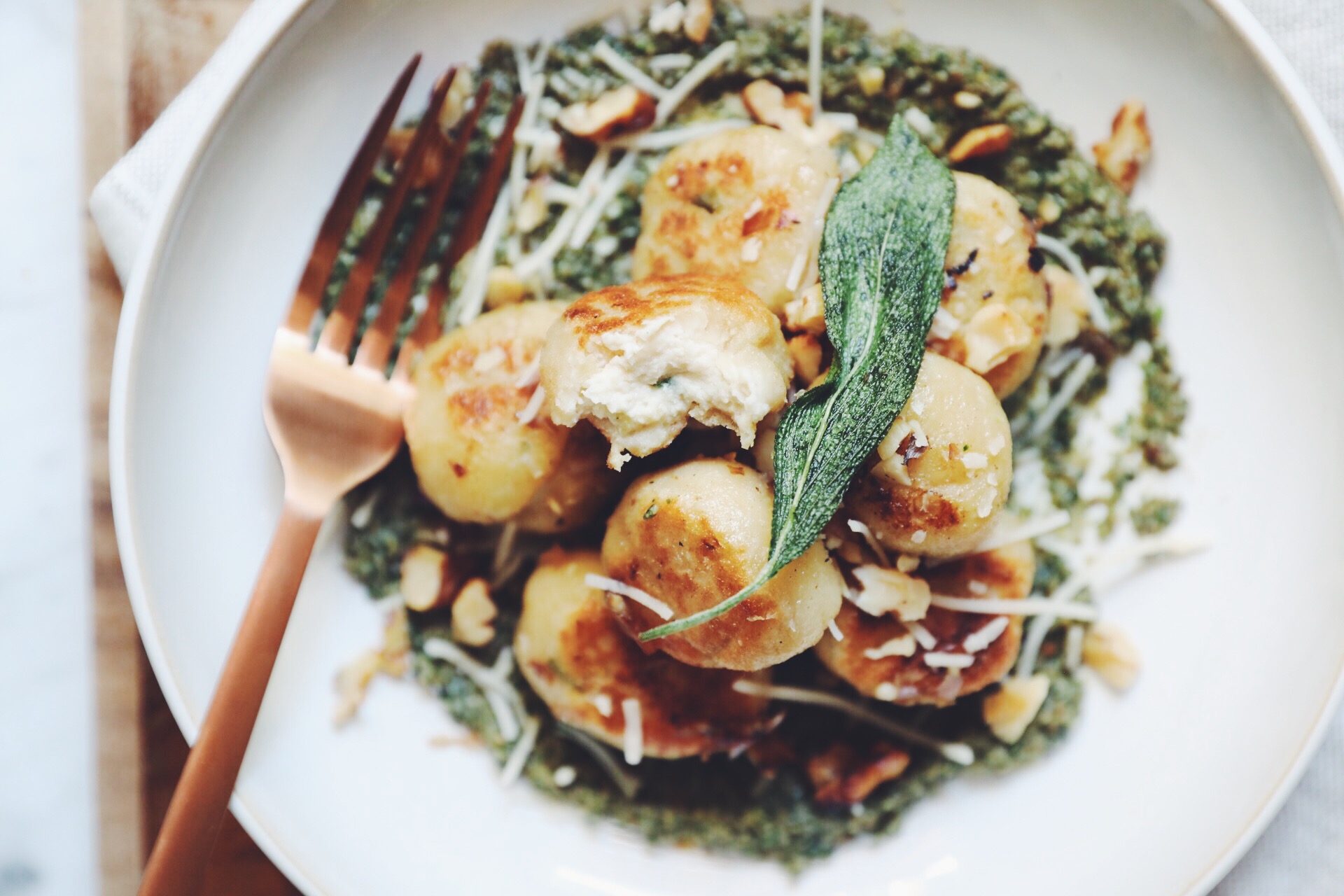 vegan gnudi with walnut sage pesto_hot for food