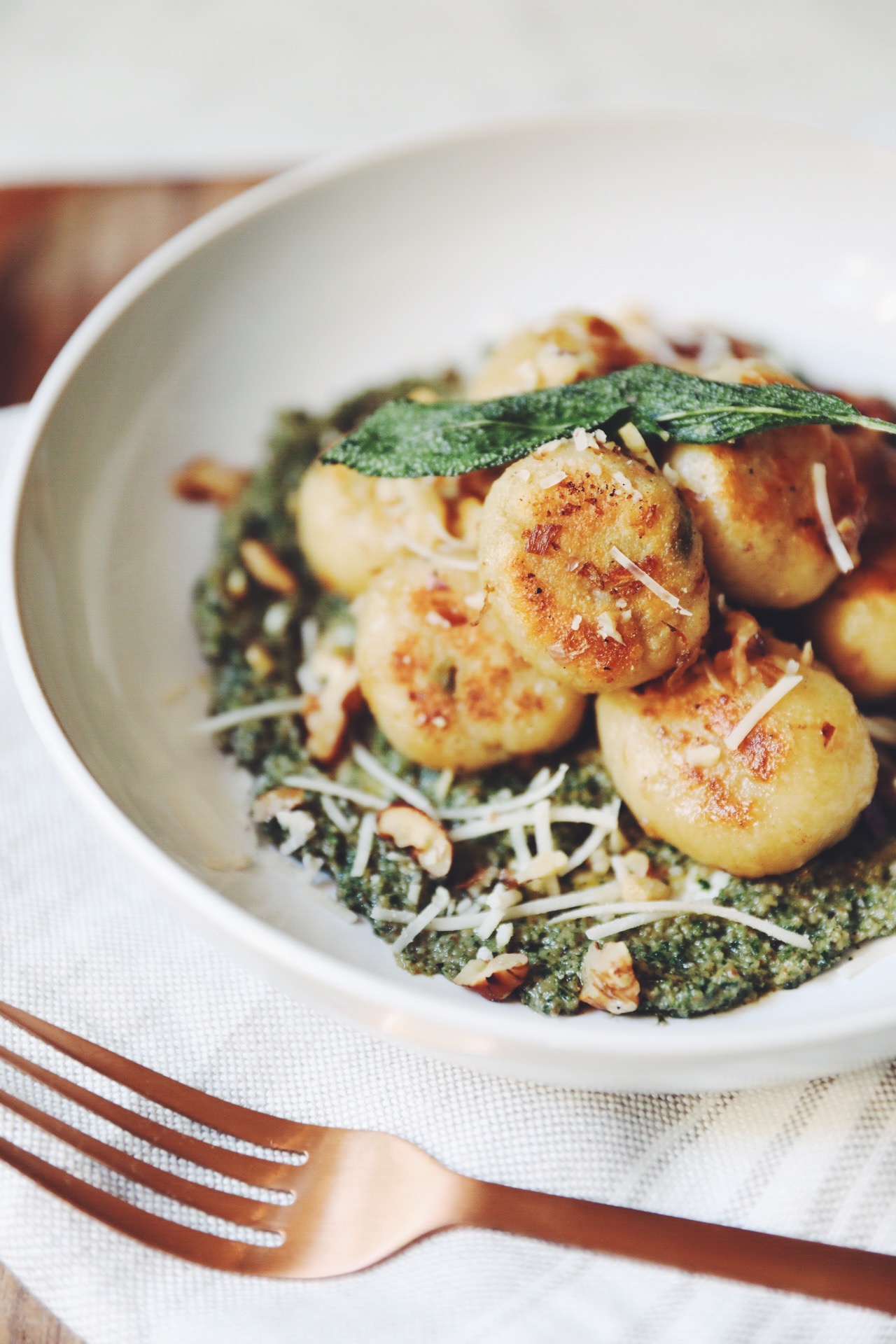 vegan gnudi with walnut sage pesto_hot for food