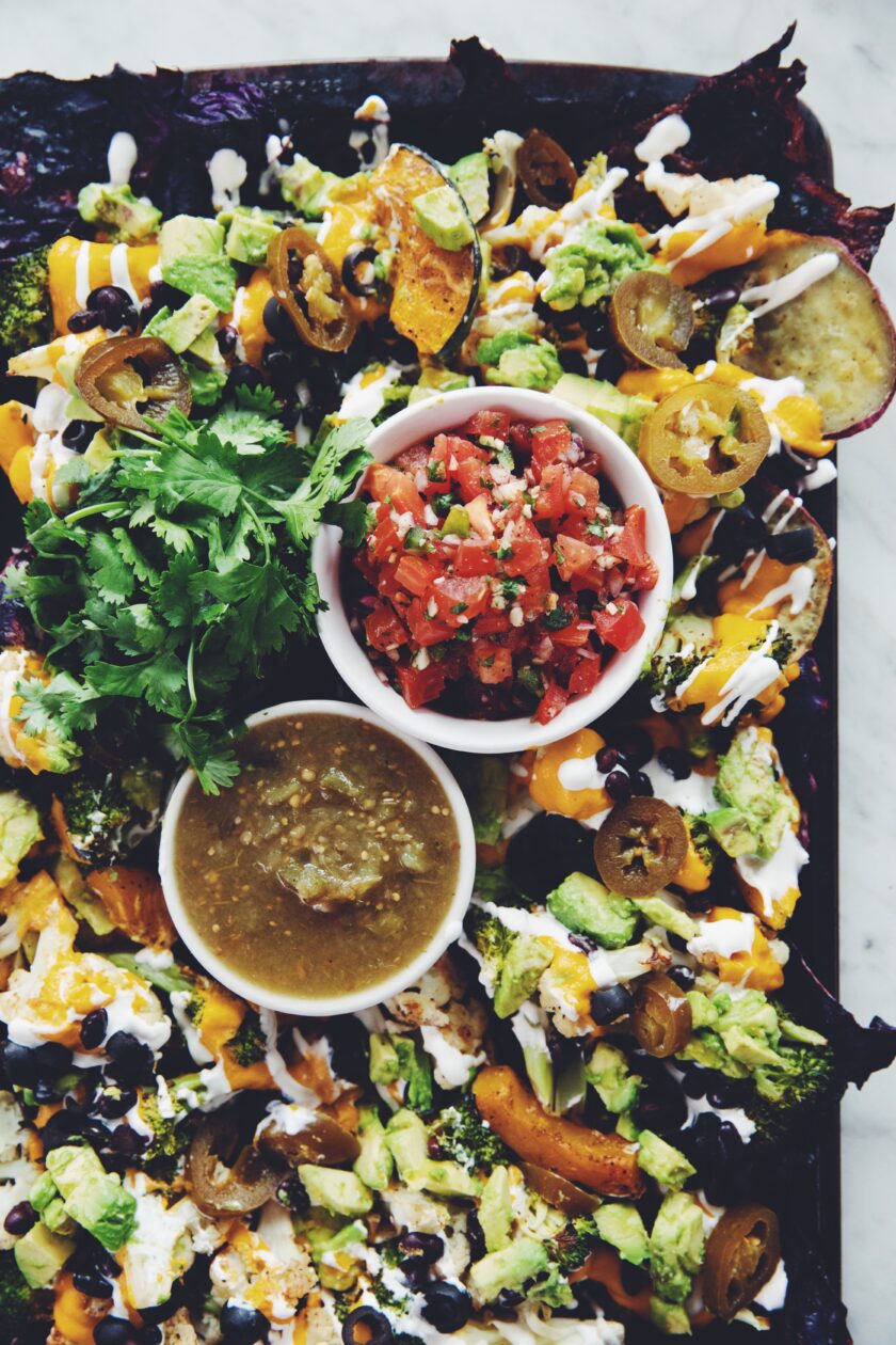 roasted veggie sheet pan nachos vegan recipe