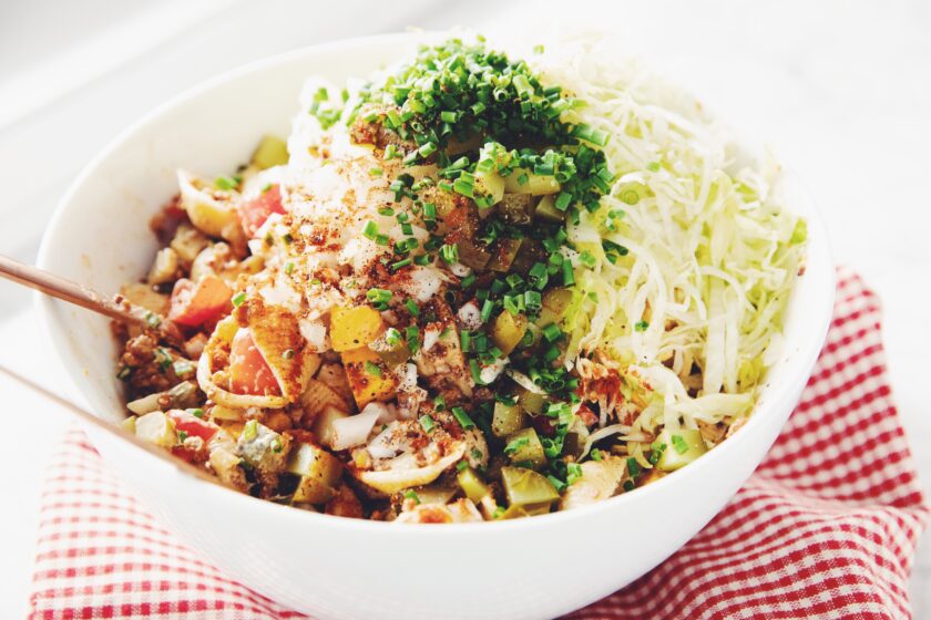 vegan cheeseburger pasta salad_hot for food