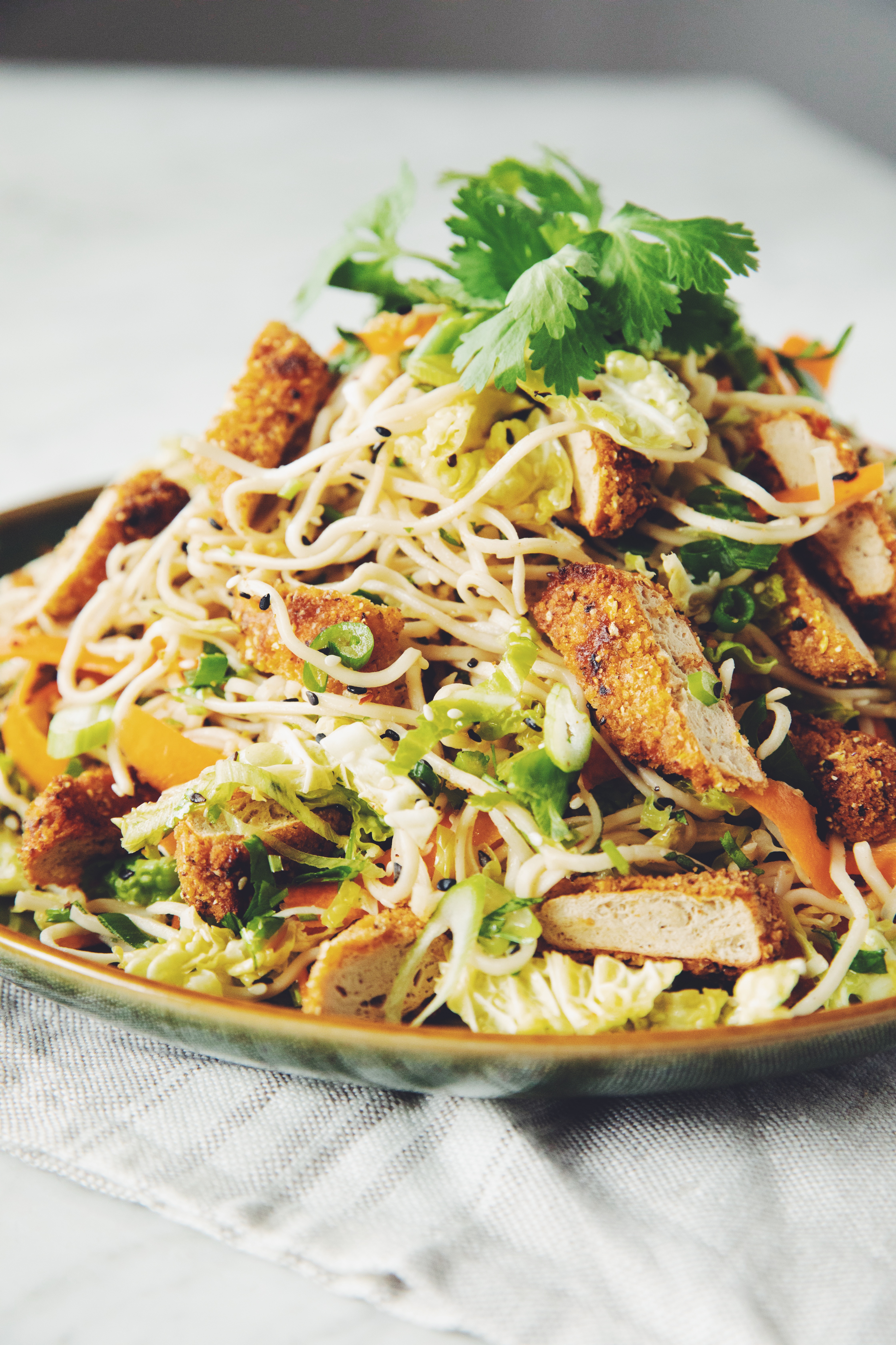 vegan crispy chicken asian noodle salad_hot for food