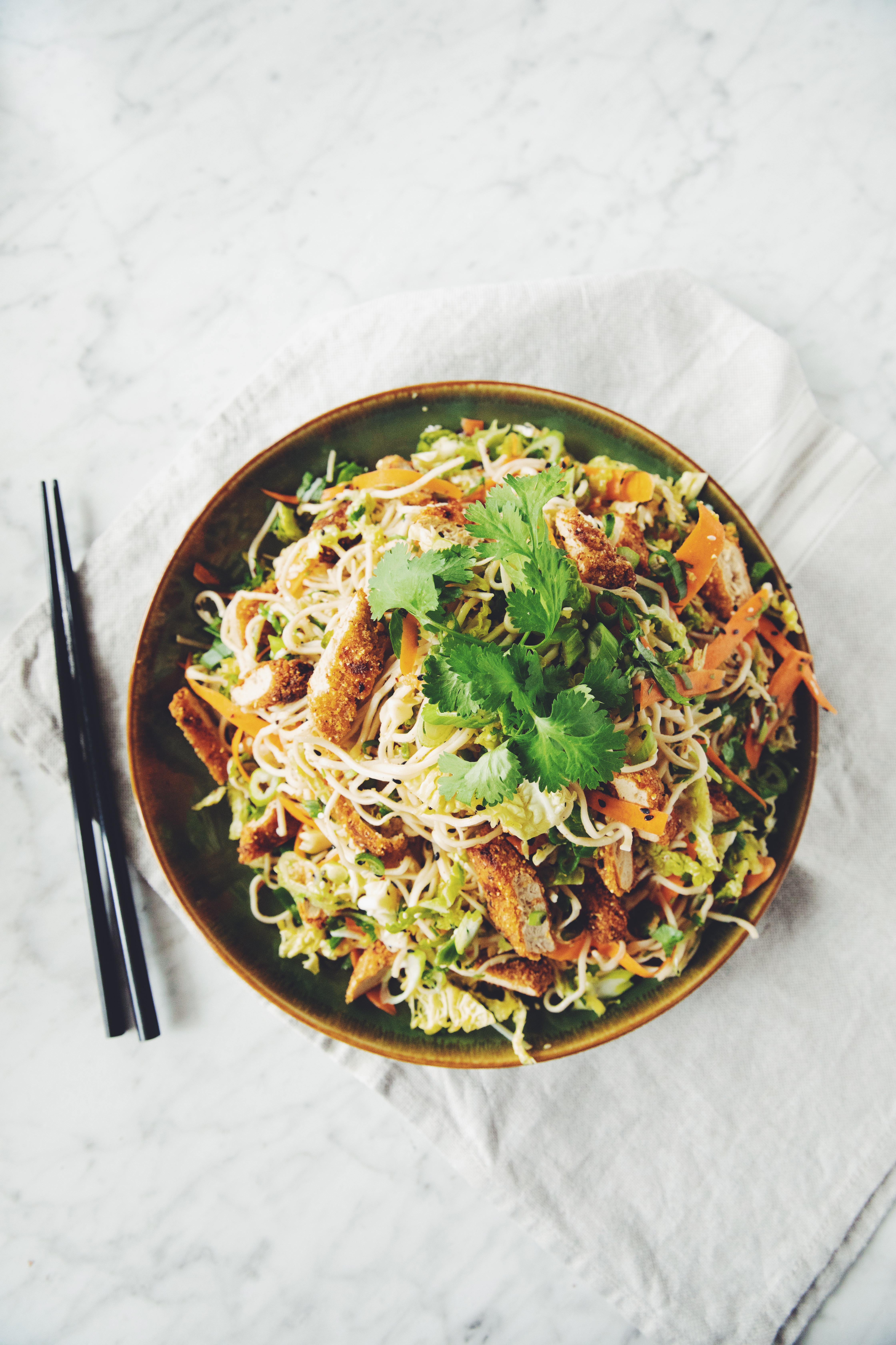 vegan crispy chicken asian noodle salad_hot for food
