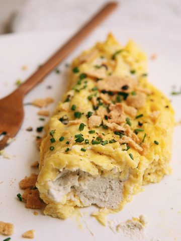 diners view showing inside of vegan omelette french style