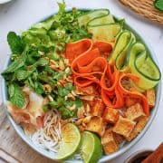 overhead of vietnamese-style noodle bowl