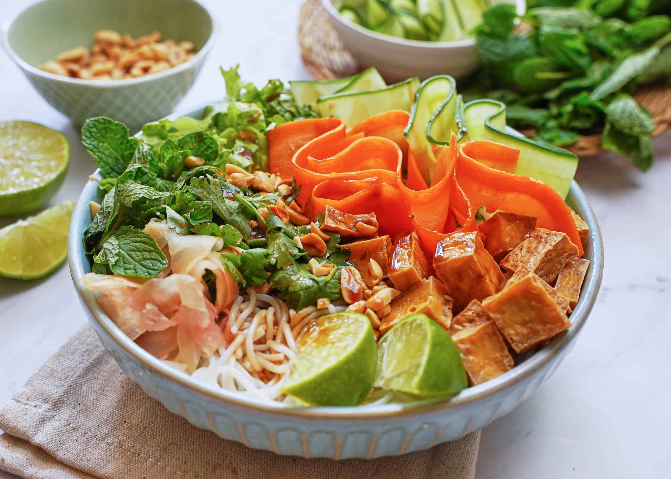 diners view of a fresh tofu noodle bowl by hot for food
